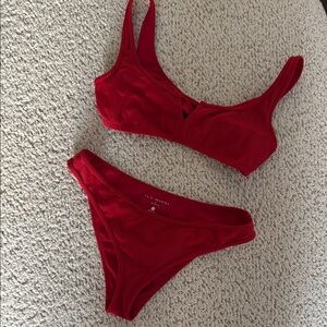 LA HEARTS BY PACSUN Women's Red Ribbed Bikini Set